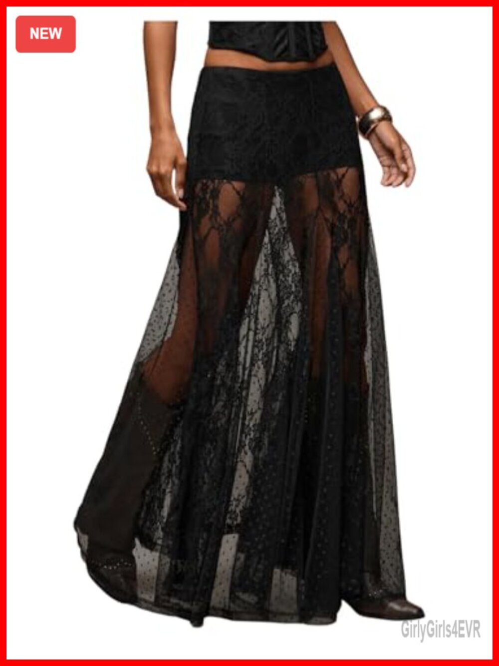 Sheer Maxi Skirt Polka Dot Ruffle Boho Gothic See Through Long